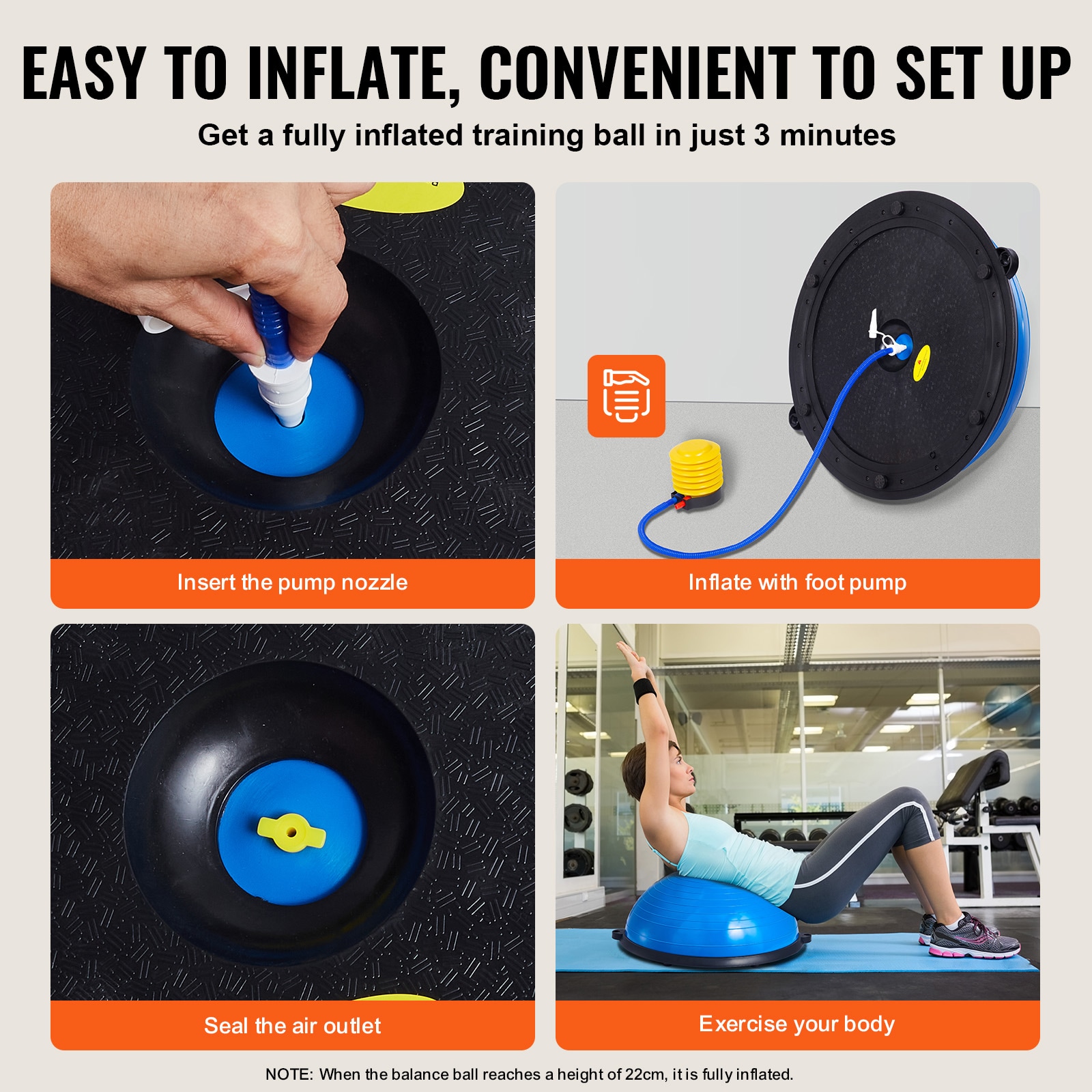 Half Balance Ball Trainer For Full Body Workout With Bands Blue_voghion.com